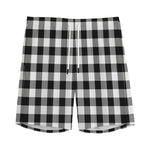 Black And White Buffalo Plaid Print Men's Sports Shorts