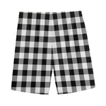 Black And White Buffalo Plaid Print Men's Sports Shorts