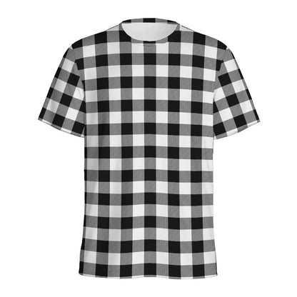 Black And White Buffalo Plaid Print Men's Sports T-Shirt