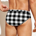 Black And White Buffalo Plaid Print Men's Swim Briefs