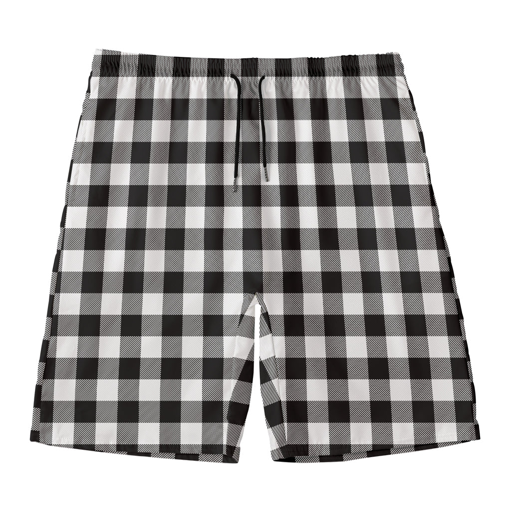 Black And White Buffalo Plaid Print Men's Swim Trunks