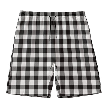 Black And White Buffalo Plaid Print Men's Swim Trunks