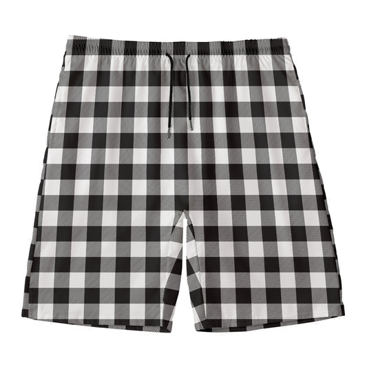 Black And White Buffalo Plaid Print Men's Swim Trunks