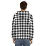 Black And White Buffalo Plaid Print Men's Velvet Pullover Hoodie