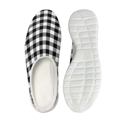Black And White Buffalo Plaid Print Mesh Casual Shoes