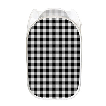 Black And White Buffalo Plaid Print Mesh Laundry Hamper