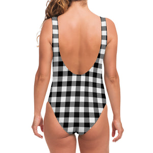 Black And White Buffalo Plaid Print One Piece Swimsuit