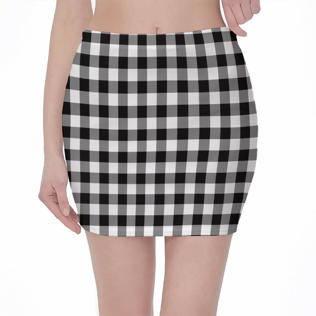 Black And White Buffalo Plaid Print Pencil Mini Skirt