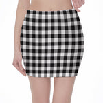 Black And White Buffalo Plaid Print Pencil Mini Skirt