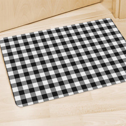 Black And White Buffalo Plaid Print Polyester Doormat
