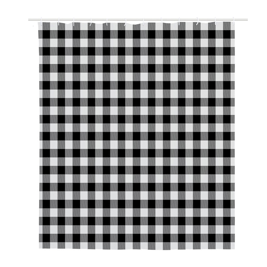 Black And White Buffalo Plaid Print Polyester Shower Curtain