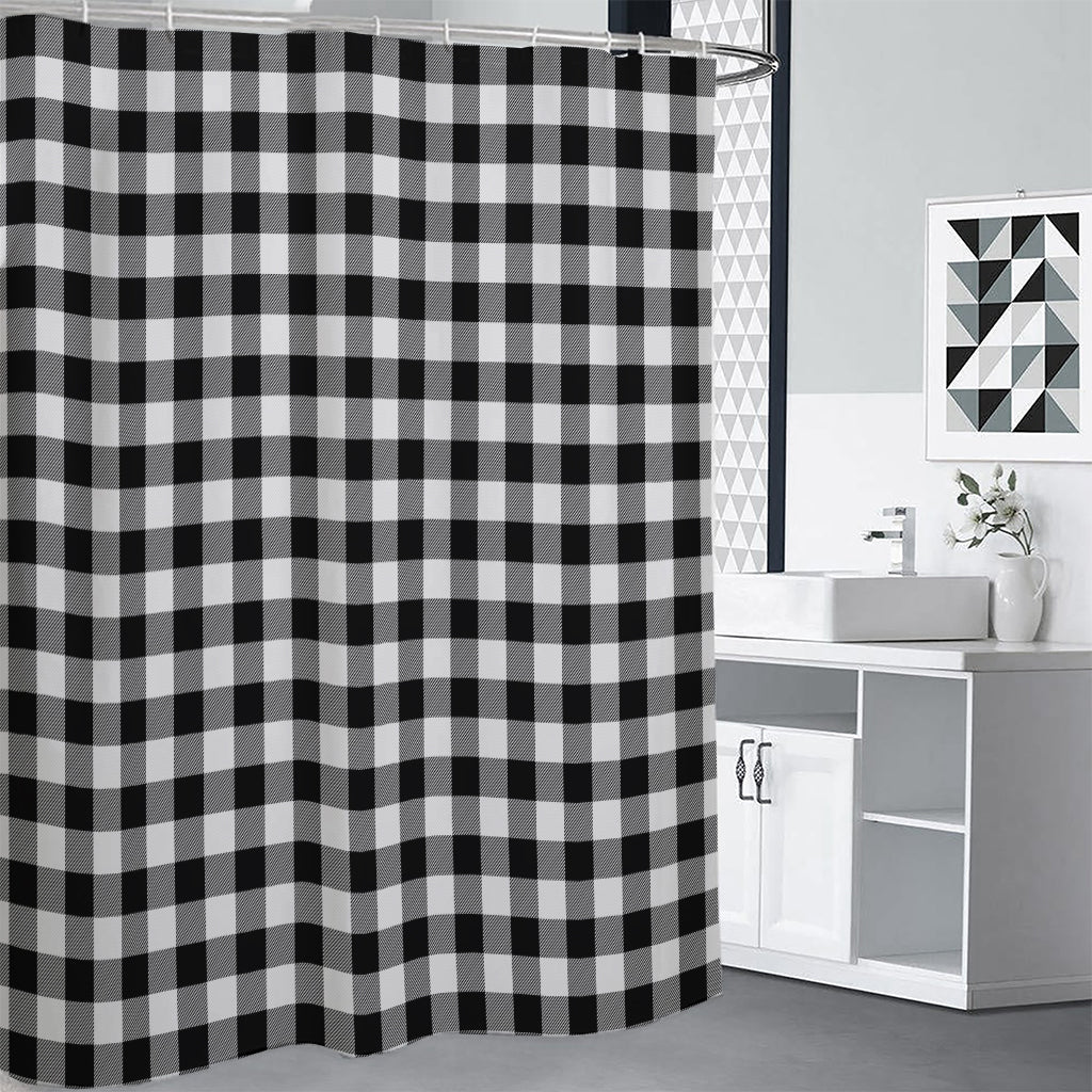 Black And White Buffalo Plaid Print Premium Shower Curtain