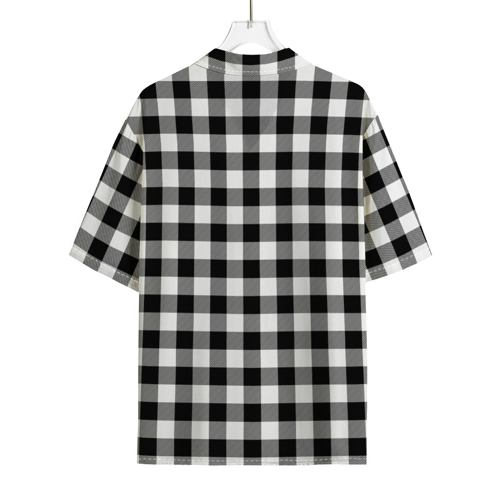 Black And White Buffalo Plaid Print Rayon Hawaiian Shirt
