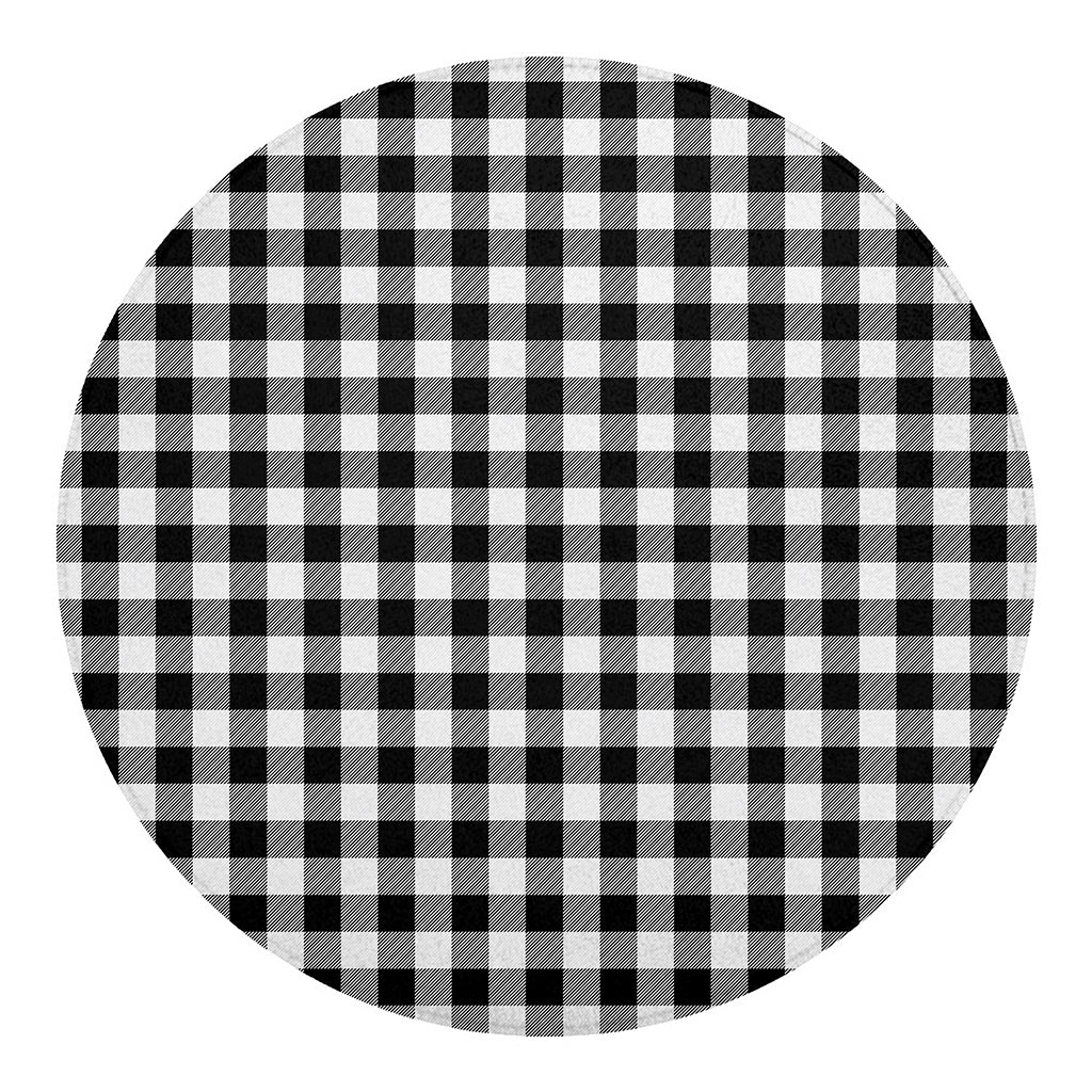 Black And White Buffalo Plaid Print Round Blanket