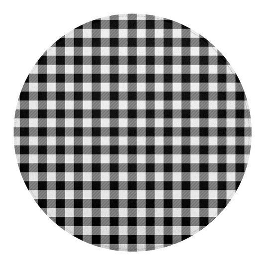 Black And White Buffalo Plaid Print Round Blanket