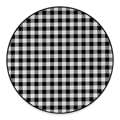 Black And White Buffalo Plaid Print Round Floor Mat