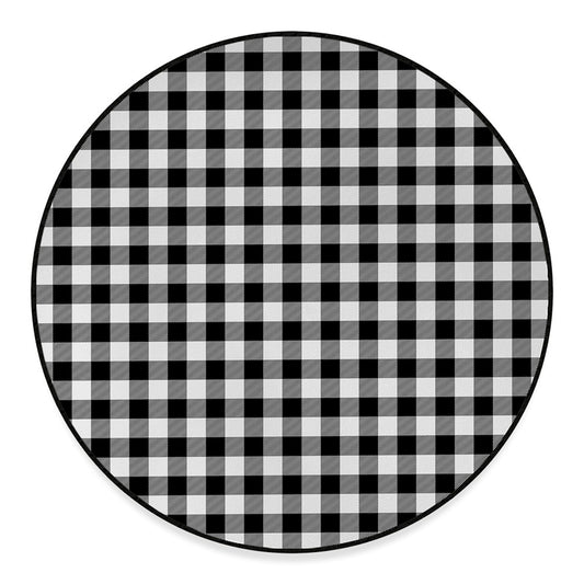 Black And White Buffalo Plaid Print Round Floor Mat