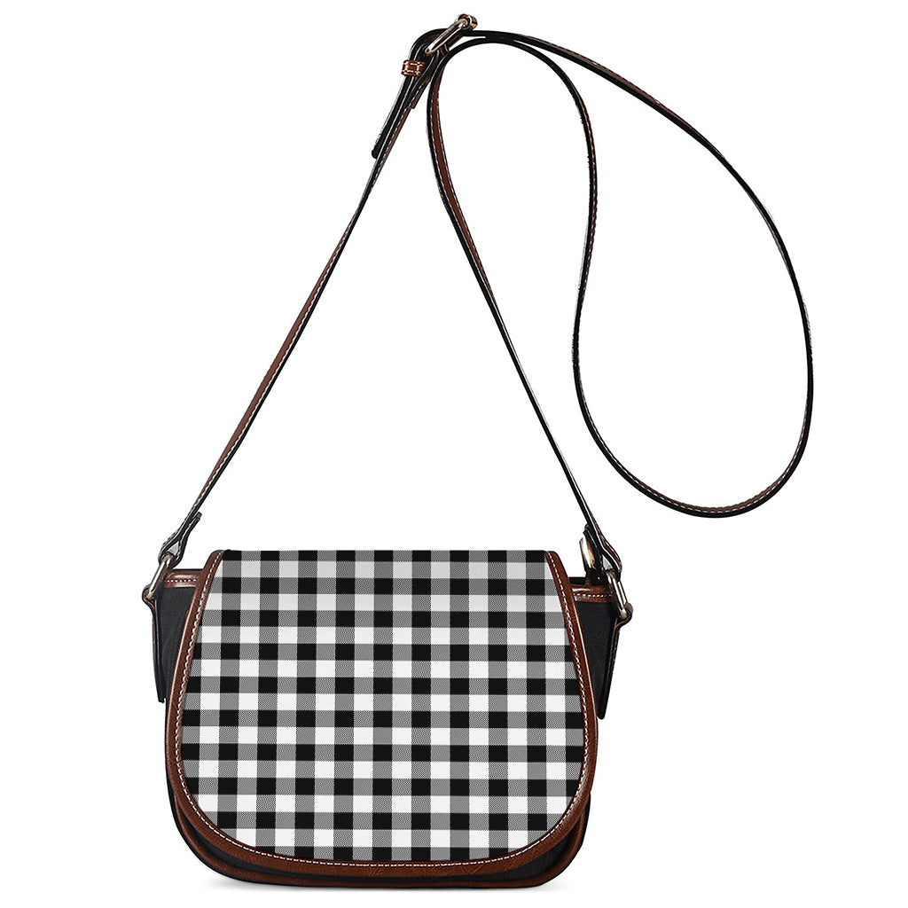 Black And White Buffalo Plaid Print Saddle Bag