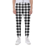 Black And White Buffalo Plaid Print Scuba Joggers