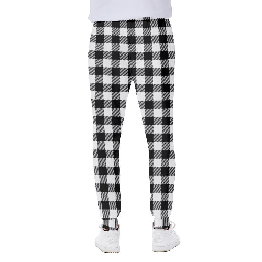 Black And White Buffalo Plaid Print Scuba Joggers