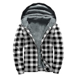 Black And White Buffalo Plaid Print Sherpa Lined Zip Up Hoodie