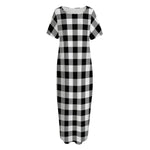 Black And White Buffalo Plaid Print Short Sleeve Long Nightdress