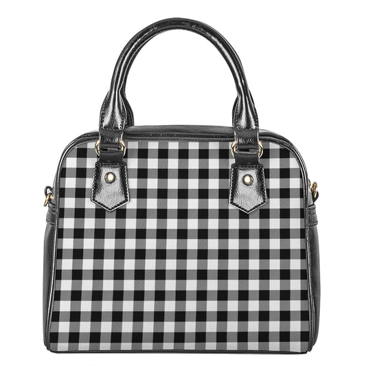 Black And White Buffalo Plaid Print Shoulder Handbag