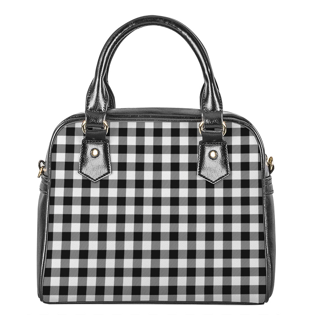 Black And White Buffalo Plaid Print Shoulder Handbag