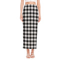 Black And White Buffalo Plaid Print Side Slit Maxi Skirt