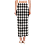 Black And White Buffalo Plaid Print Side Slit Maxi Skirt