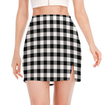 Black And White Buffalo Plaid Print Side Slit Mini Skirt