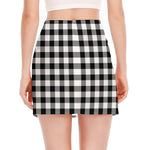 Black And White Buffalo Plaid Print Side Slit Mini Skirt