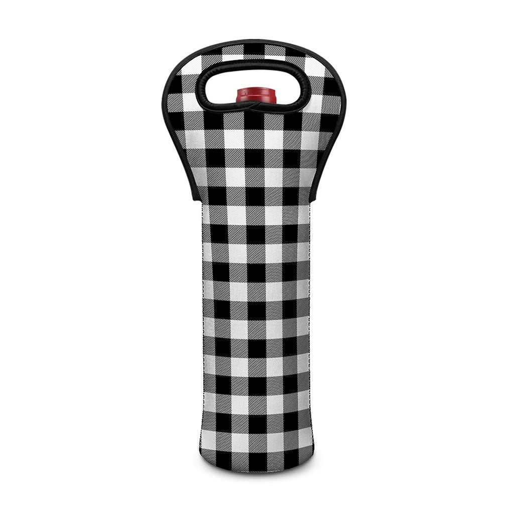 Black And White Buffalo Plaid Print Single Neoprene Wine Tote