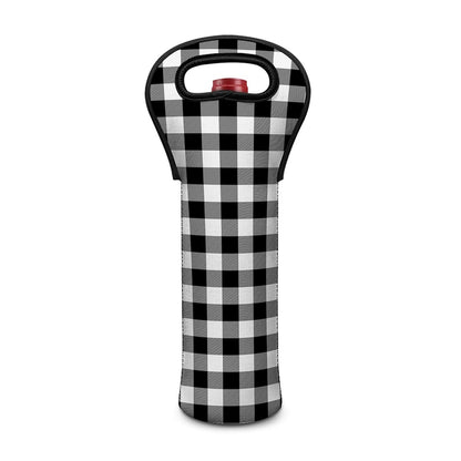 Black And White Buffalo Plaid Print Single Neoprene Wine Tote