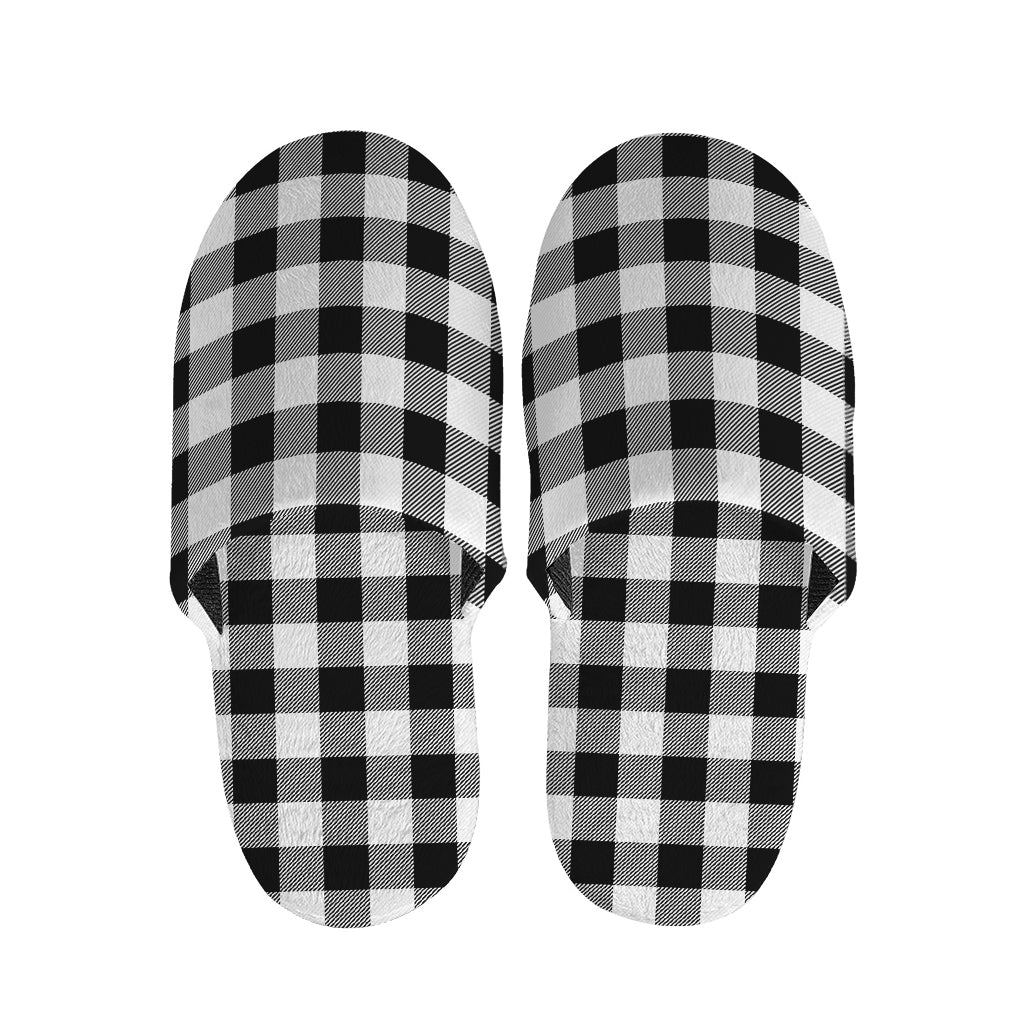 Black And White Buffalo Plaid Print Slippers