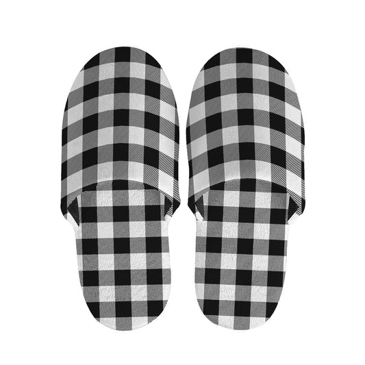 Black And White Buffalo Plaid Print Slippers