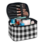 Black And White Buffalo Plaid Print Travel Makeup Bag