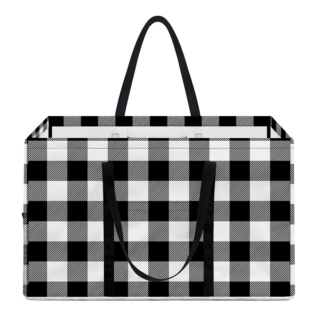 Black And White Buffalo Plaid Print Utility Tote Bag