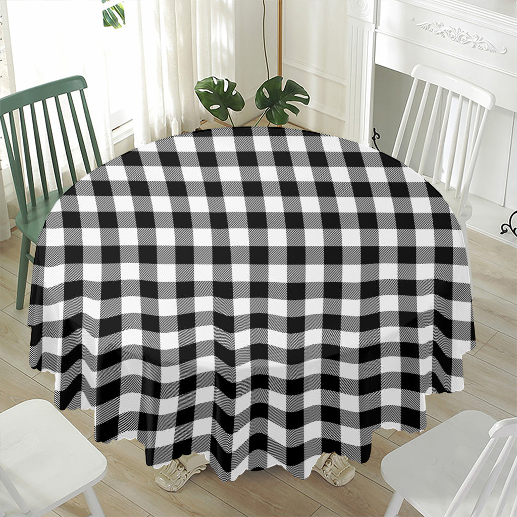 Black And White Buffalo Plaid Print Waterproof Round Tablecloth