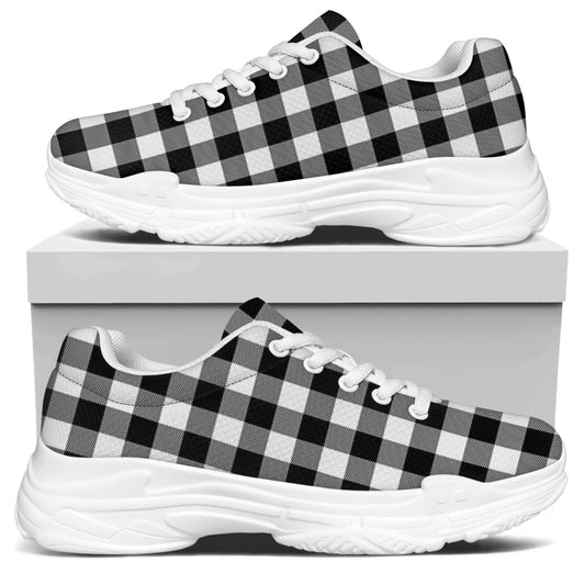 Black And White Buffalo Plaid Print White Chunky Shoes