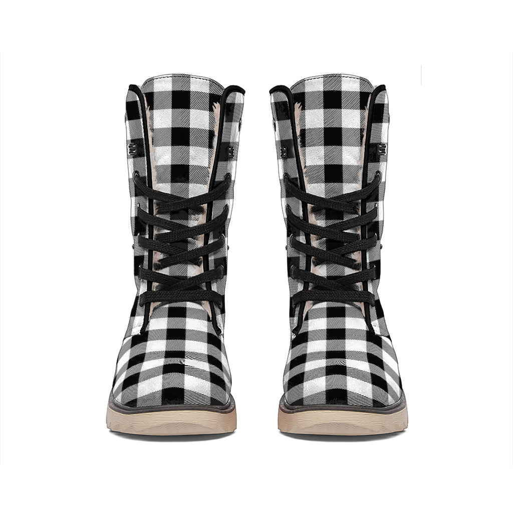 Black And White Buffalo Plaid Print Winter Boots