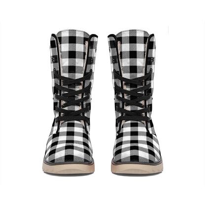 Black And White Buffalo Plaid Print Winter Boots