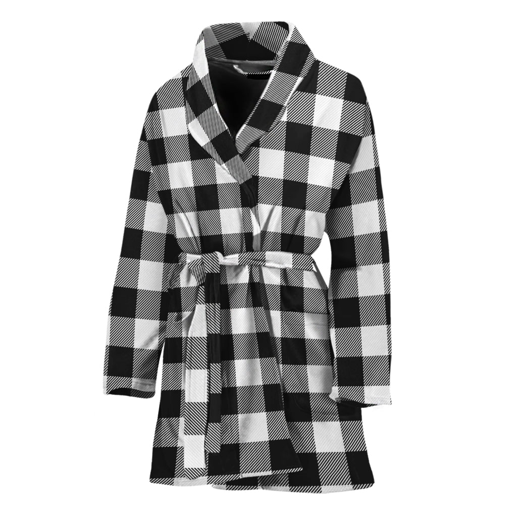 Black And White Buffalo Plaid Print Women's Bathrobe