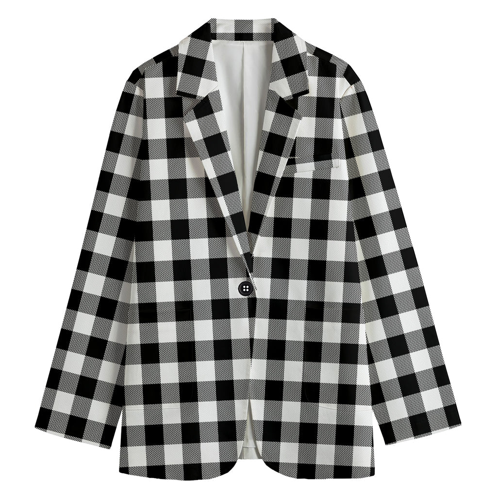 Black And White Buffalo Plaid Print Women's Blazer