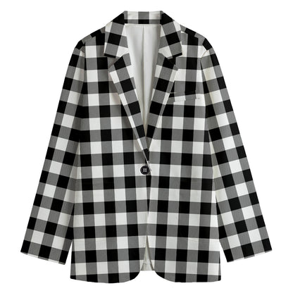 Black And White Buffalo Plaid Print Women's Blazer