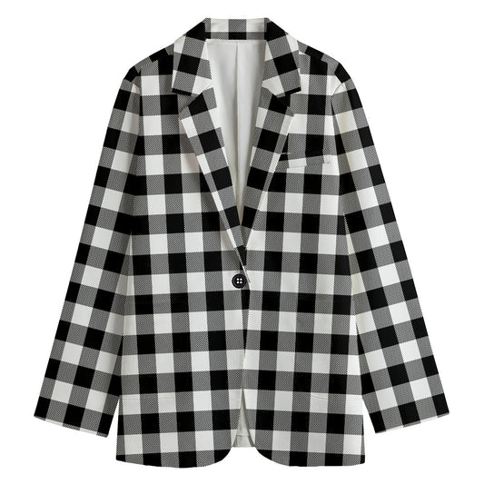 Black And White Buffalo Plaid Print Women's Blazer