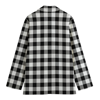 Black And White Buffalo Plaid Print Women's Blazer