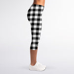 Black And White Buffalo Plaid Print Women's Capri Leggings