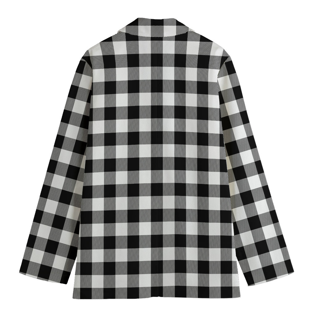 Black And White Buffalo Plaid Print Women's Cotton Blazer