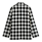 Black And White Buffalo Plaid Print Women's Cotton Blazer